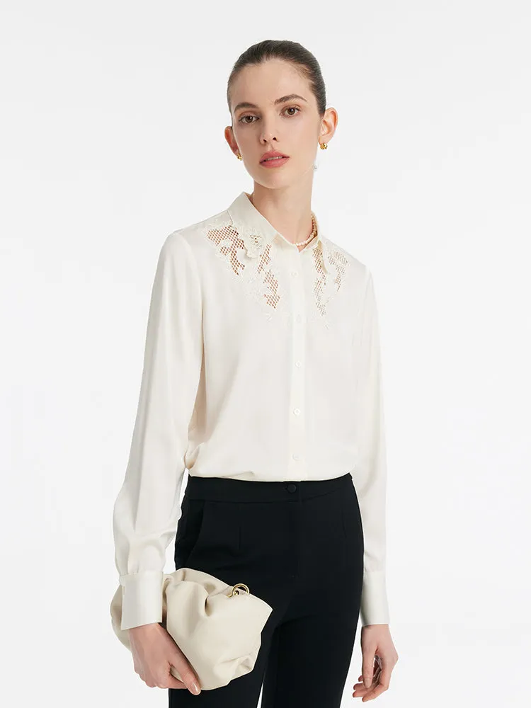 Mulberry Silk Embroidered Openwork Women Shirt