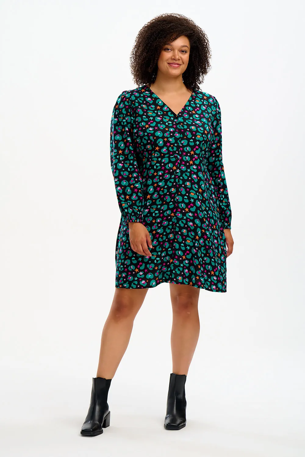 Natalia Tea Dress - Black/Multi, Star Leopard