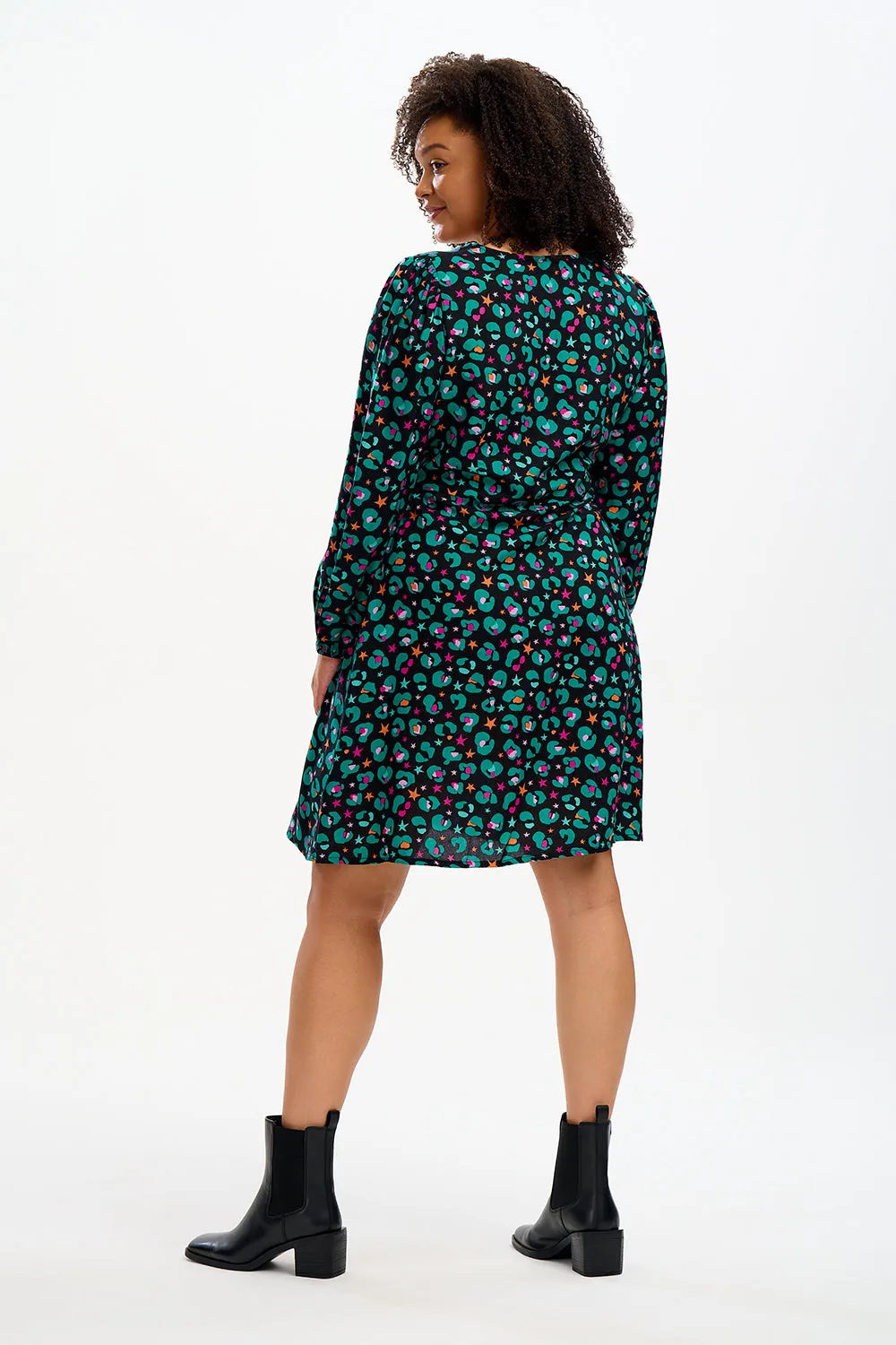 Natalia Tea Dress - Black/Multi, Star Leopard