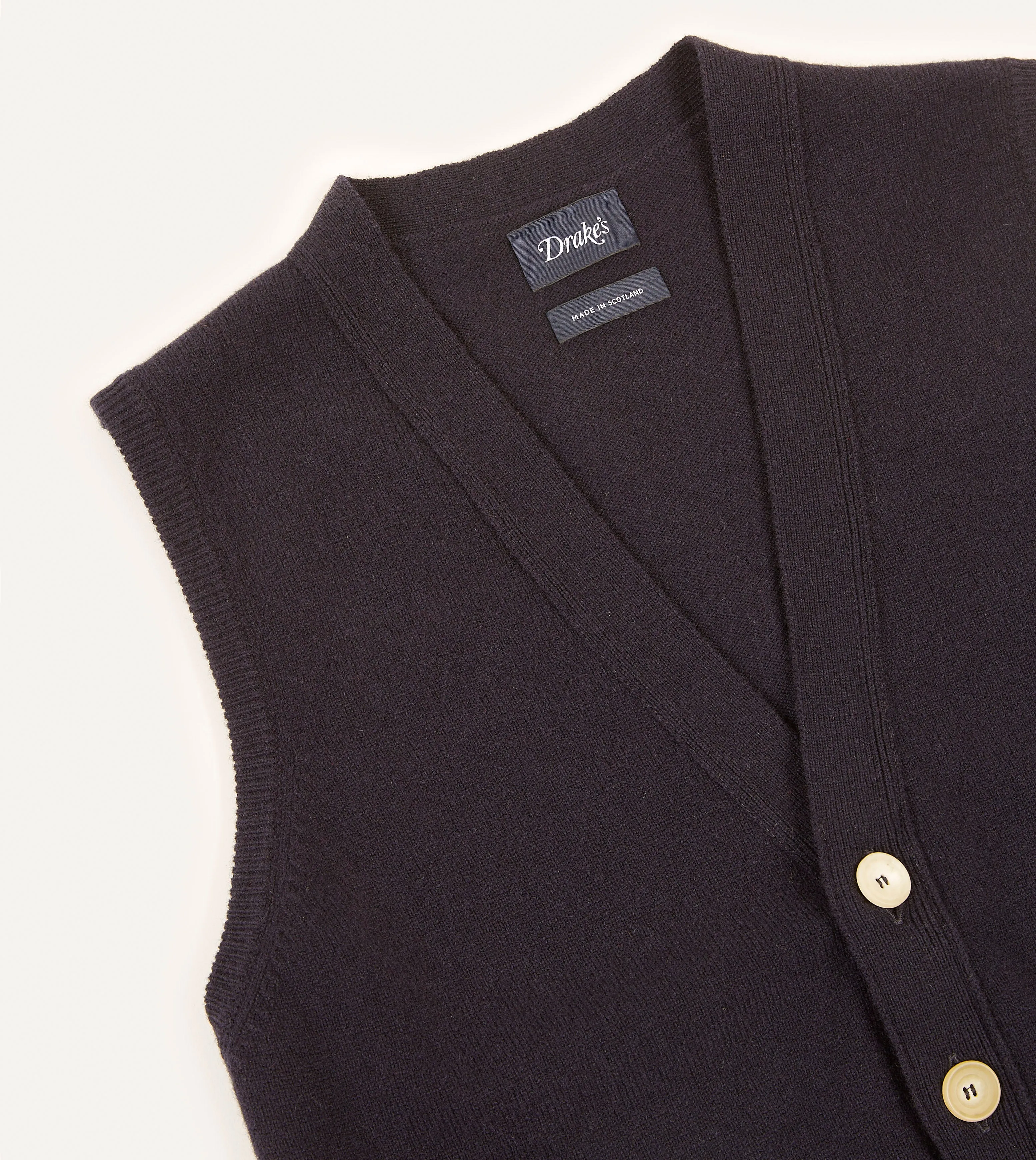 Navy Lambswool Sleeveless Cardigan