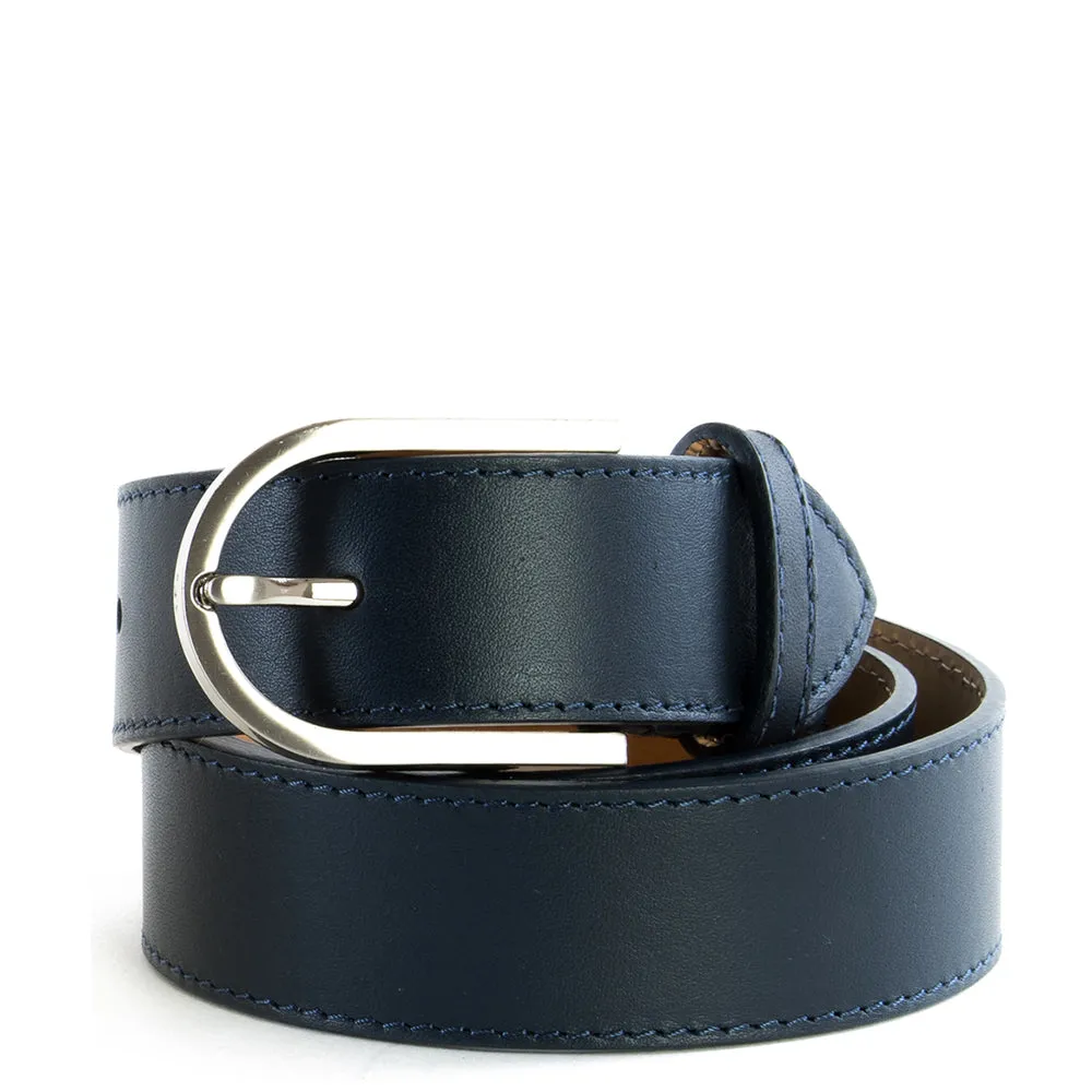 Navy Real Italian Leather Wide Belt