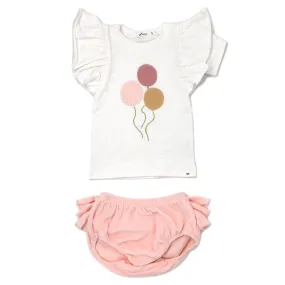 oh baby! Butterfly Slub Tee with Terry Tushie - Balloons - Pale Pink