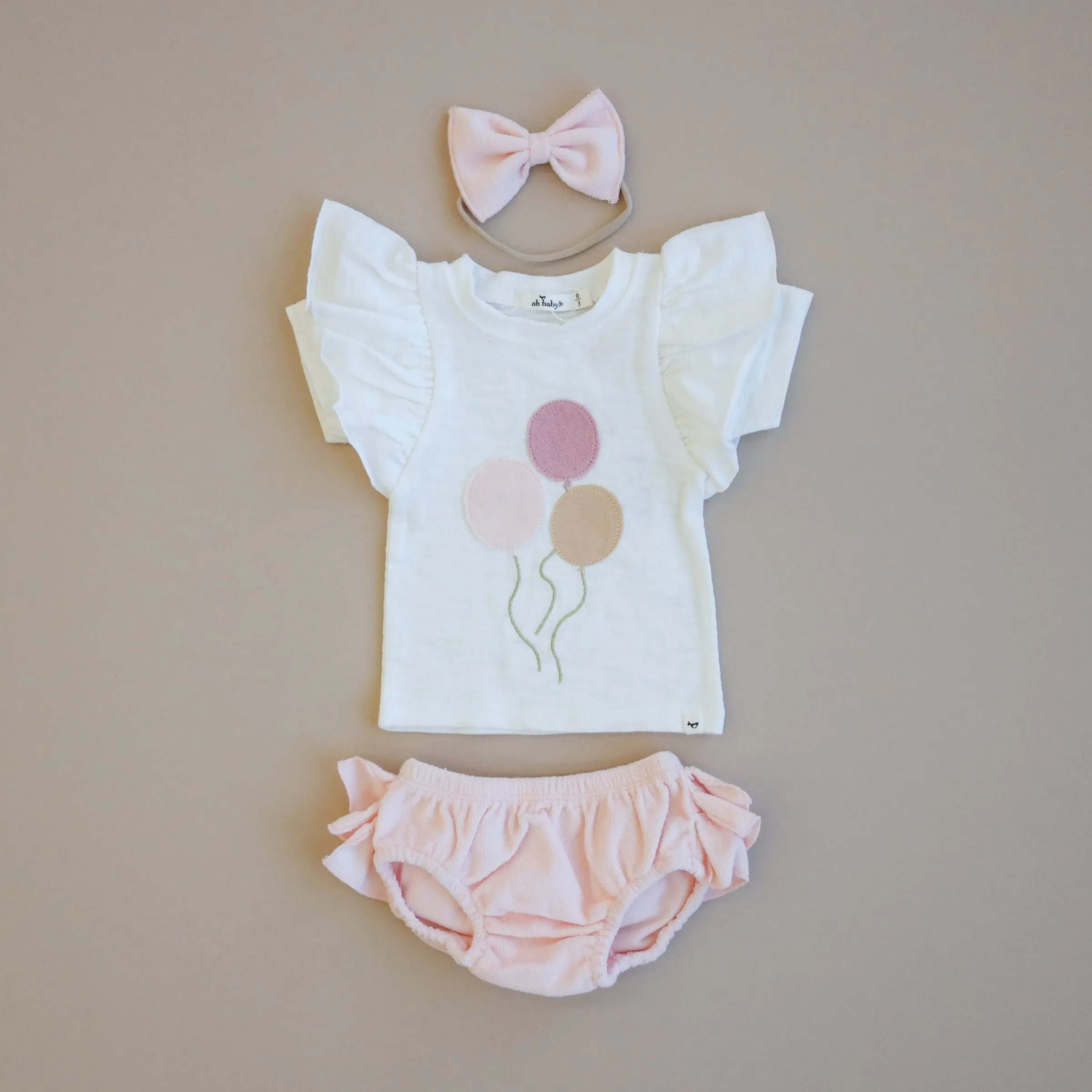 oh baby! Butterfly Slub Tee with Terry Tushie - Balloons - Pale Pink