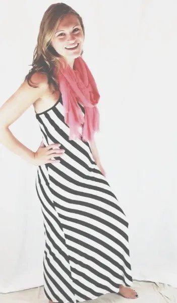 Open Back Striped Maxi Dress