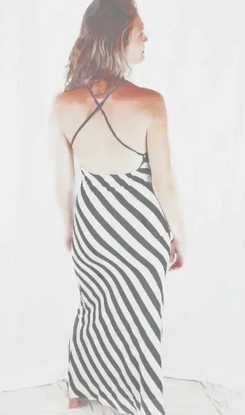 Open Back Striped Maxi Dress