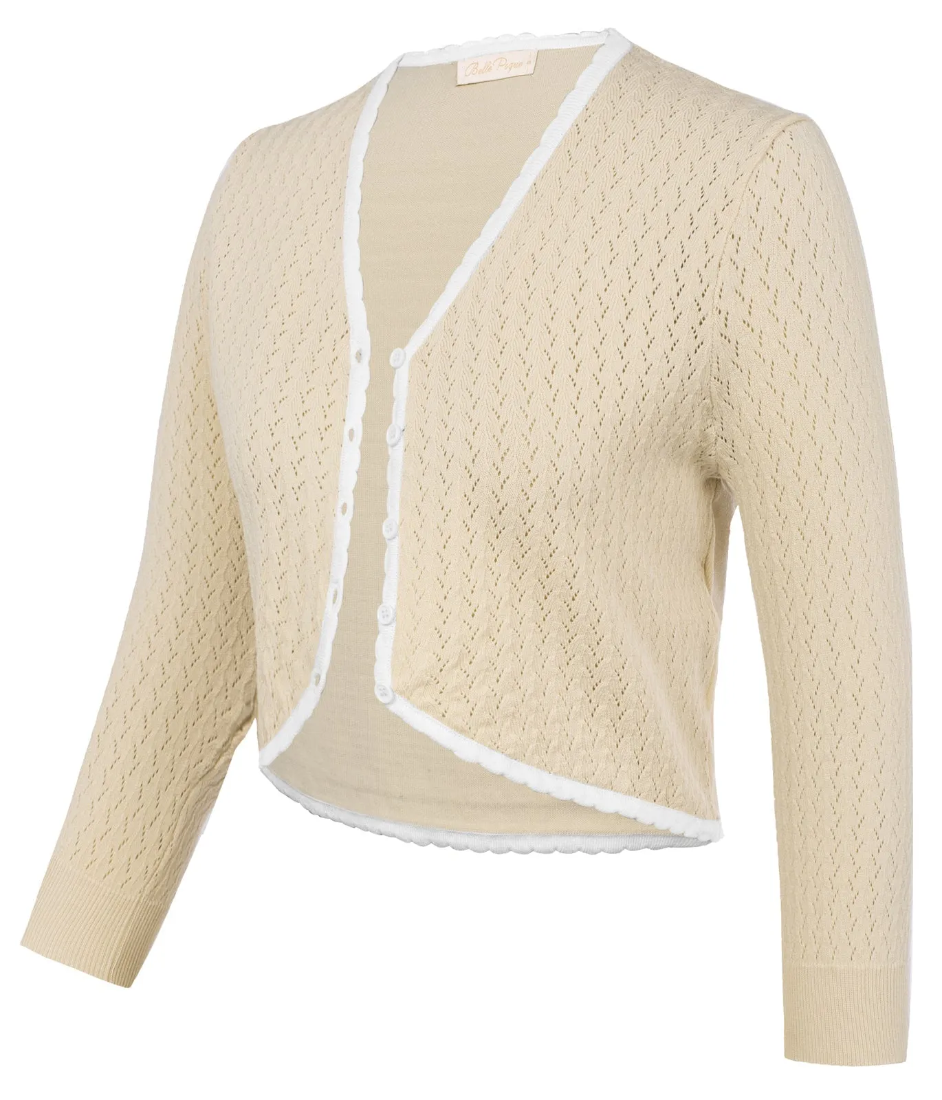 Open Front Scalloped Knit Cropped Cardigan