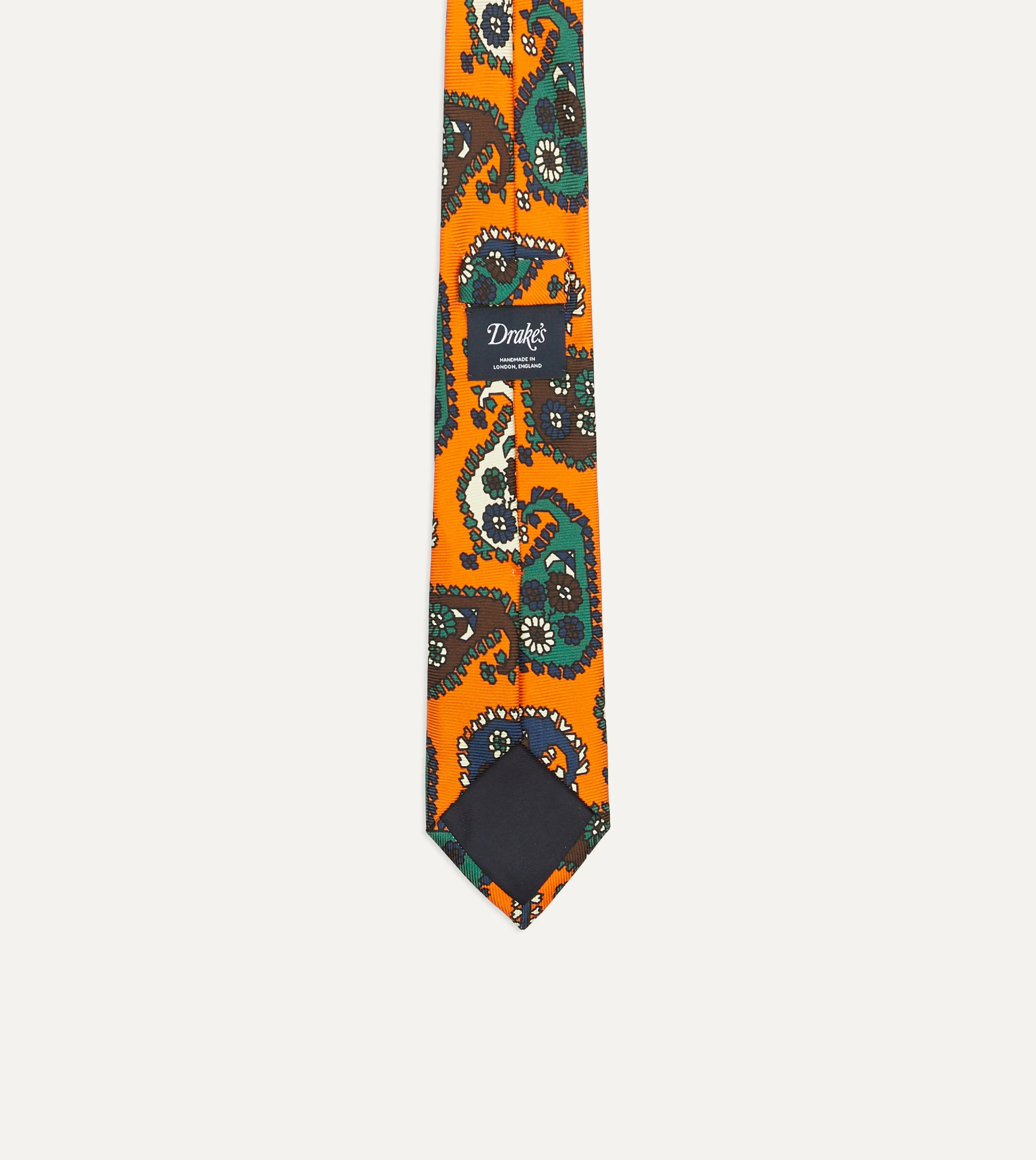 Orange Geometric Paisley Print Twill Silk Tie