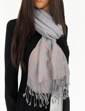 PAISLEY PRINT SILVER LIGHTWEIGHT PASHMINA SHAWL SCARF