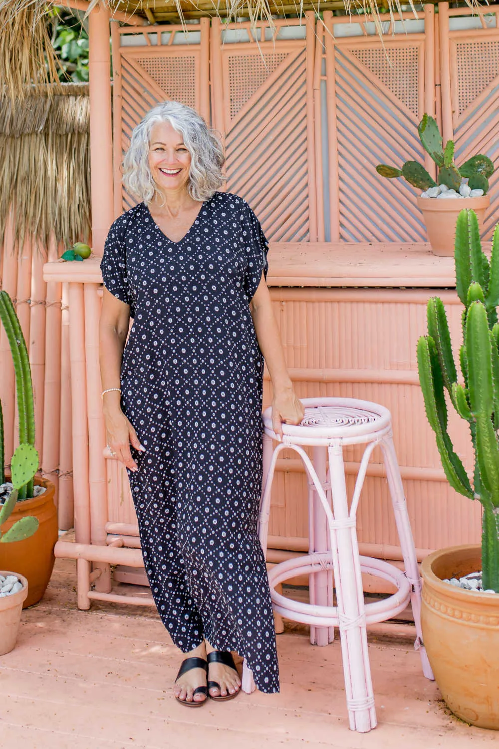 Petite Geo Print Maxi Dress - Black