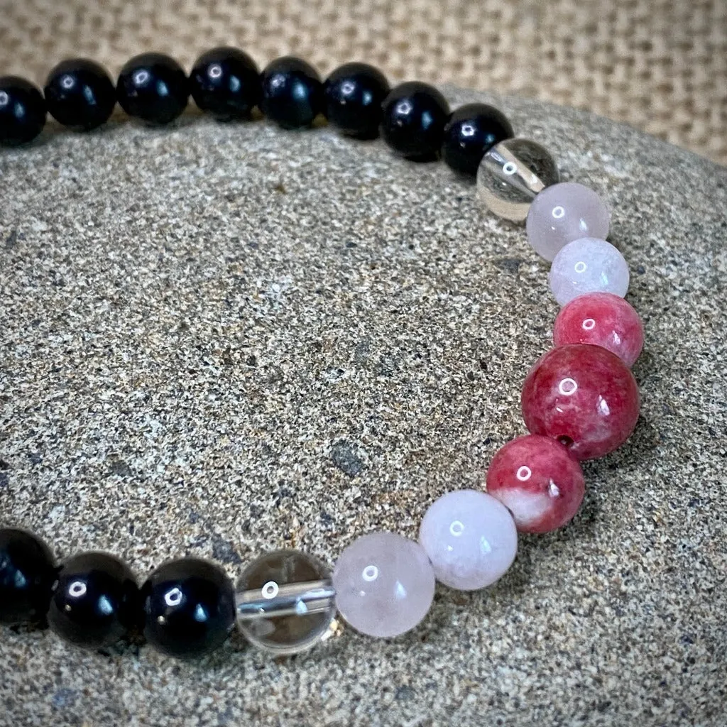 Pink Gemstones & Shungite Bracelet, Love, Nurturing, Heart Chakra