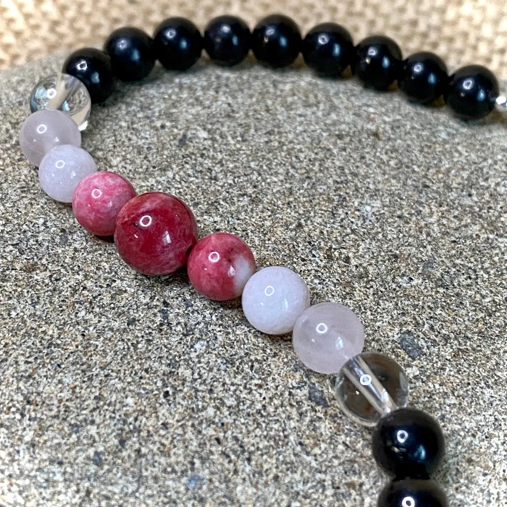 Pink Gemstones & Shungite Bracelet, Love, Nurturing, Heart Chakra