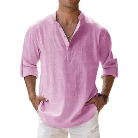 Pink Stylish Cotton Linen Full Sleeves Regular Fit Short Kurta Shirt