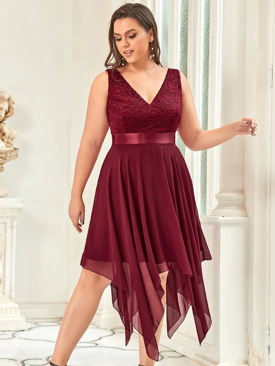 Plus Size Deep V Neck Asymmetrical Hem Sleeveless Wholesale Dresses