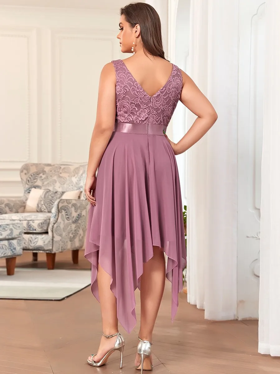 Plus Size Deep V Neck Asymmetrical Hem Sleeveless Wholesale Dresses