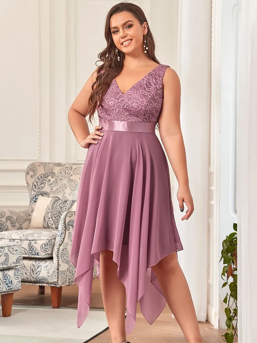 Plus Size Deep V Neck Asymmetrical Hem Sleeveless Wholesale Dresses