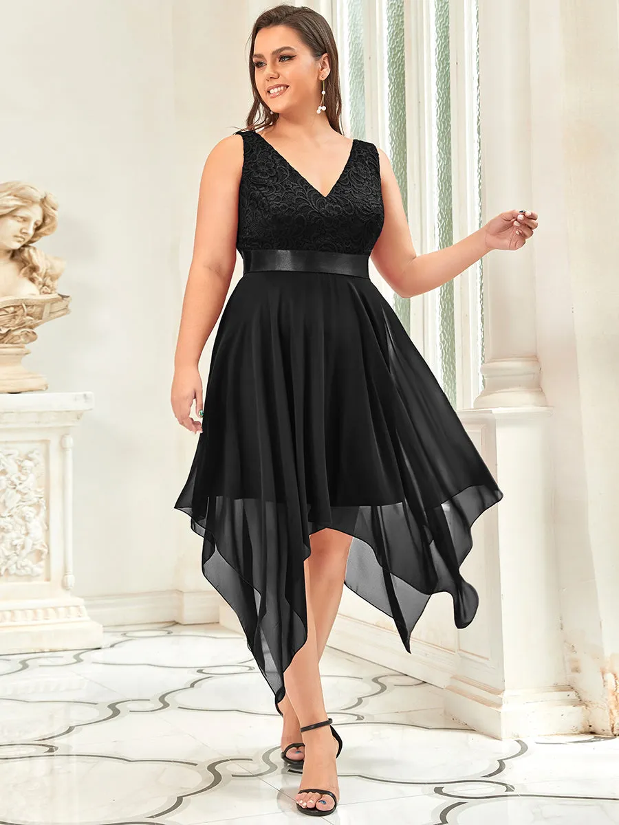 Plus Size Deep V Neck Asymmetrical Hem Sleeveless Wholesale Dresses