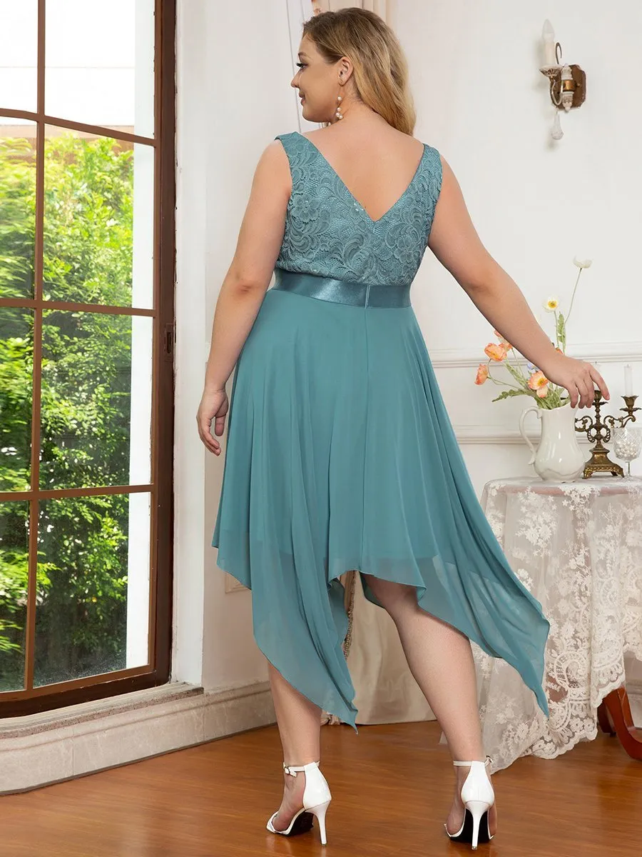 Plus Size Deep V Neck Asymmetrical Hem Sleeveless Wholesale Dresses