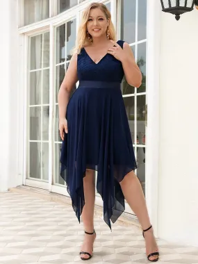 Plus Size Deep V Neck Asymmetrical Hem Sleeveless Wholesale Dresses