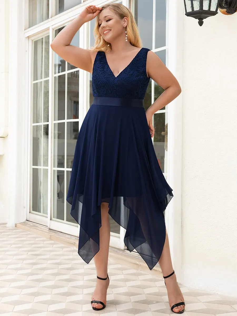 Plus Size Deep V Neck Asymmetrical Hem Sleeveless Wholesale Dresses