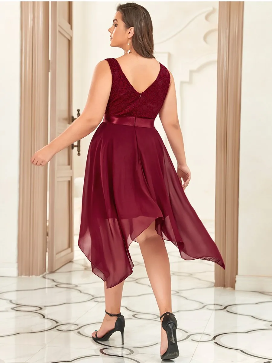 Plus Size Deep V Neck Asymmetrical Hem Sleeveless Wholesale Dresses