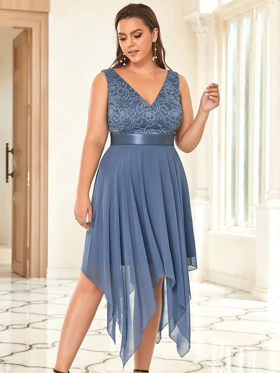 Plus Size Deep V Neck Asymmetrical Hem Sleeveless Wholesale Dresses