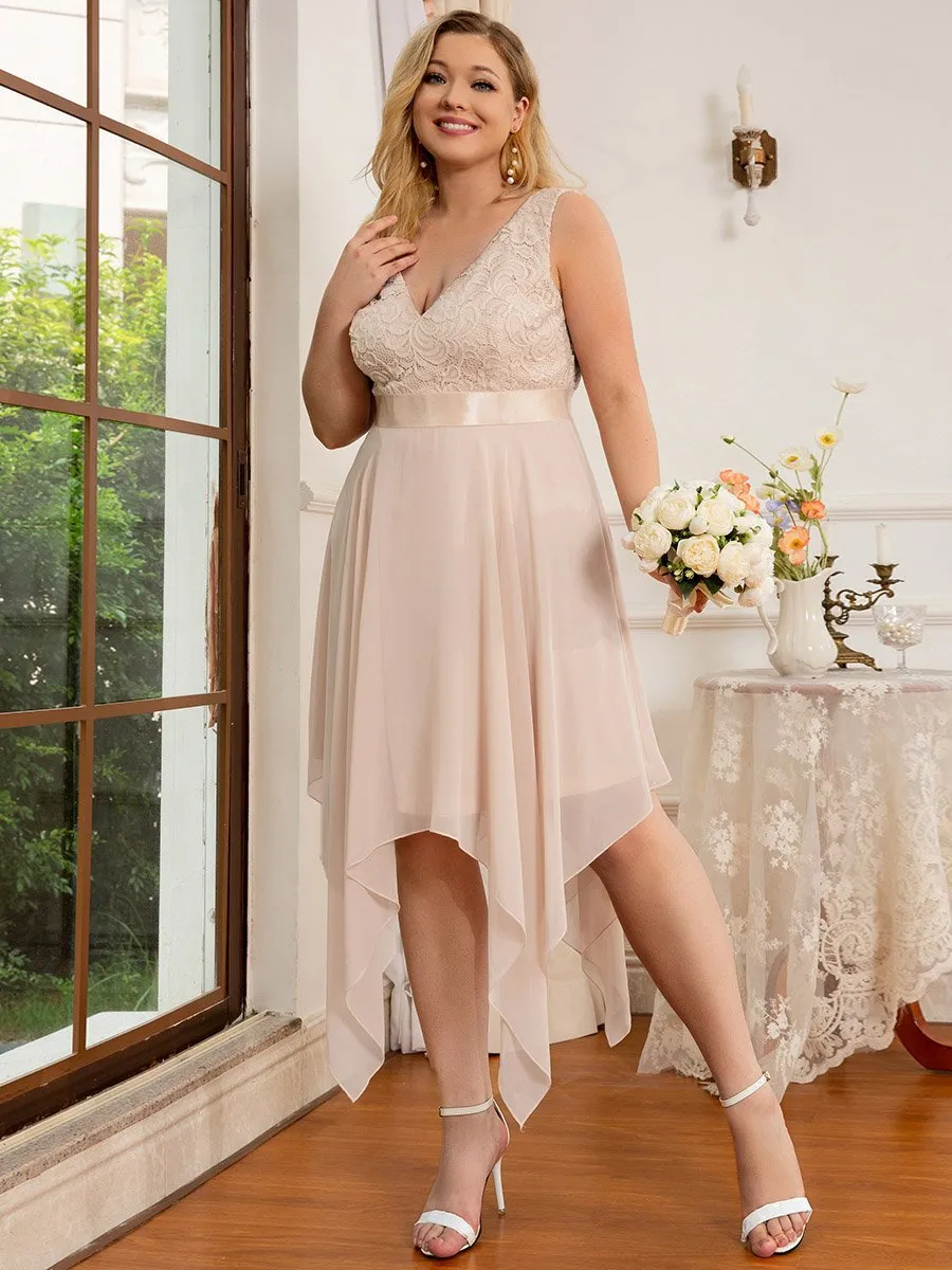 Plus Size Deep V Neck Asymmetrical Hem Sleeveless Wholesale Dresses