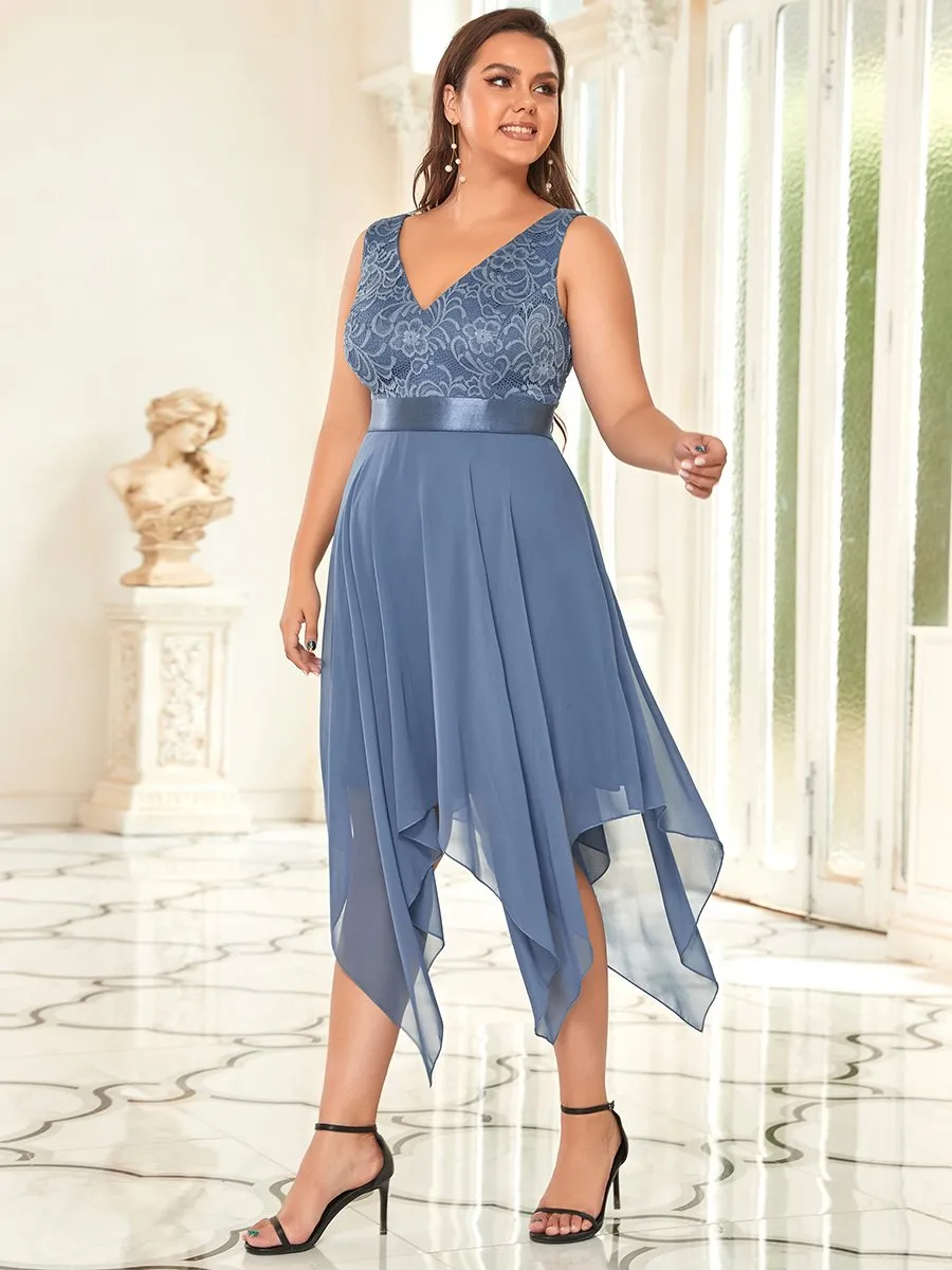 Plus Size Deep V Neck Asymmetrical Hem Sleeveless Wholesale Dresses