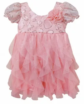 Popatu Little Girls Peach Sequin Flutter Sleeve Dress