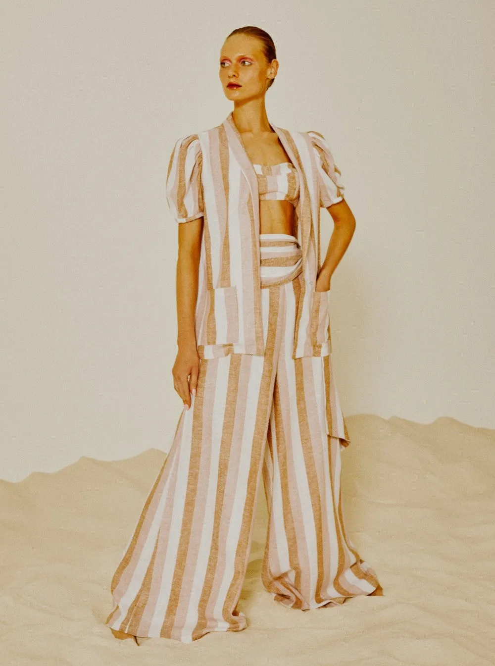 Porto Striped Wide Pants with Sash