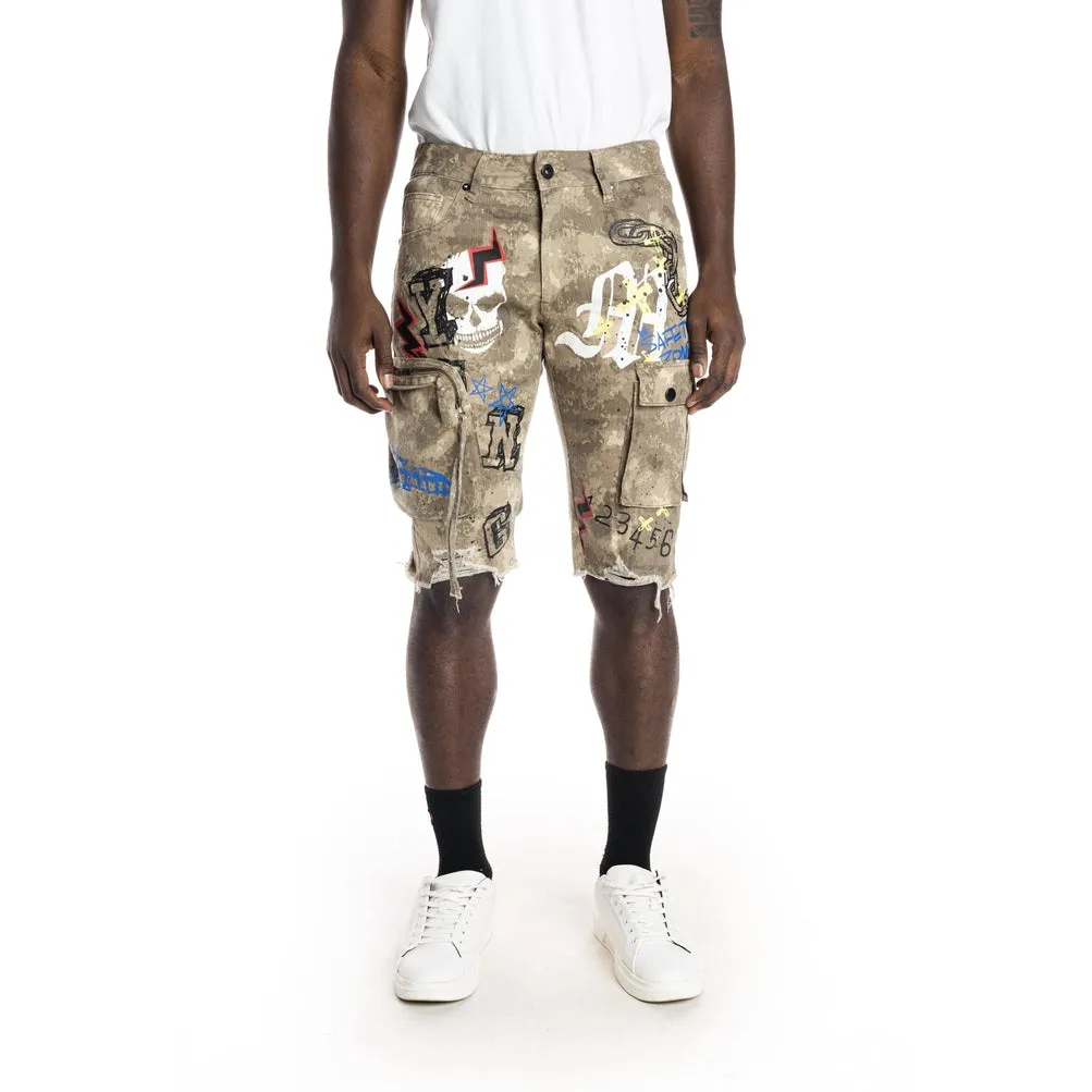 Printed Fashion Twill  Cargo Short - Neutral Camo