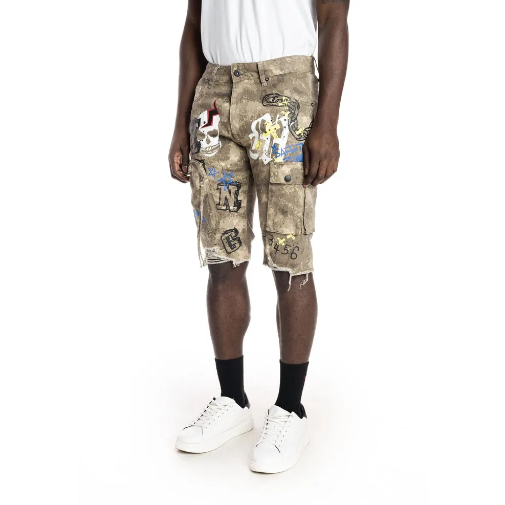 Printed Fashion Twill  Cargo Short - Neutral Camo