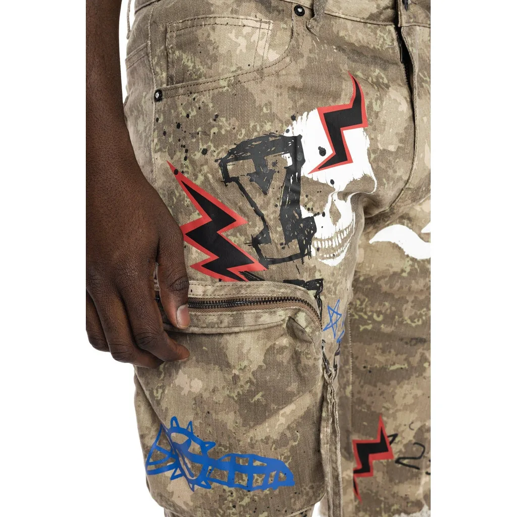 Printed Fashion Twill  Cargo Short - Neutral Camo