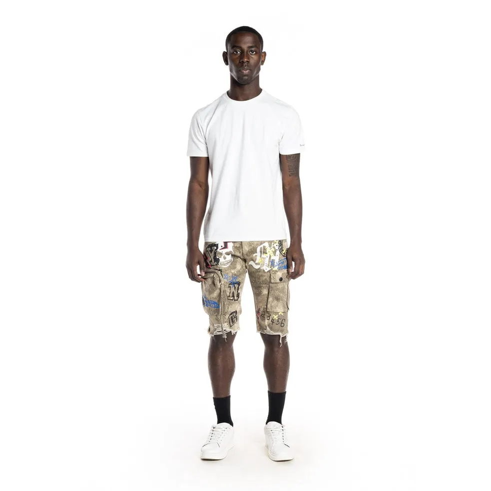 Printed Fashion Twill  Cargo Short - Neutral Camo