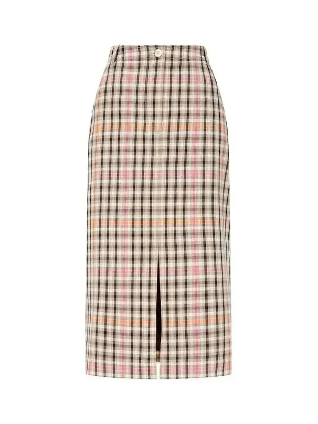 PS Women s Check Pattern Slit Skirt Beige 270779