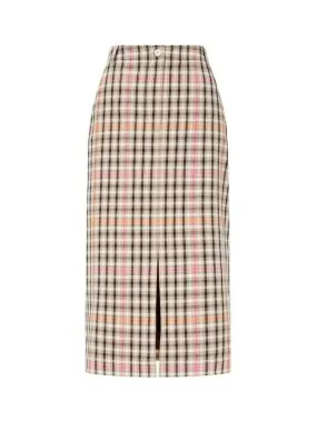 PS Women s Check Pattern Slit Skirt Beige 270779