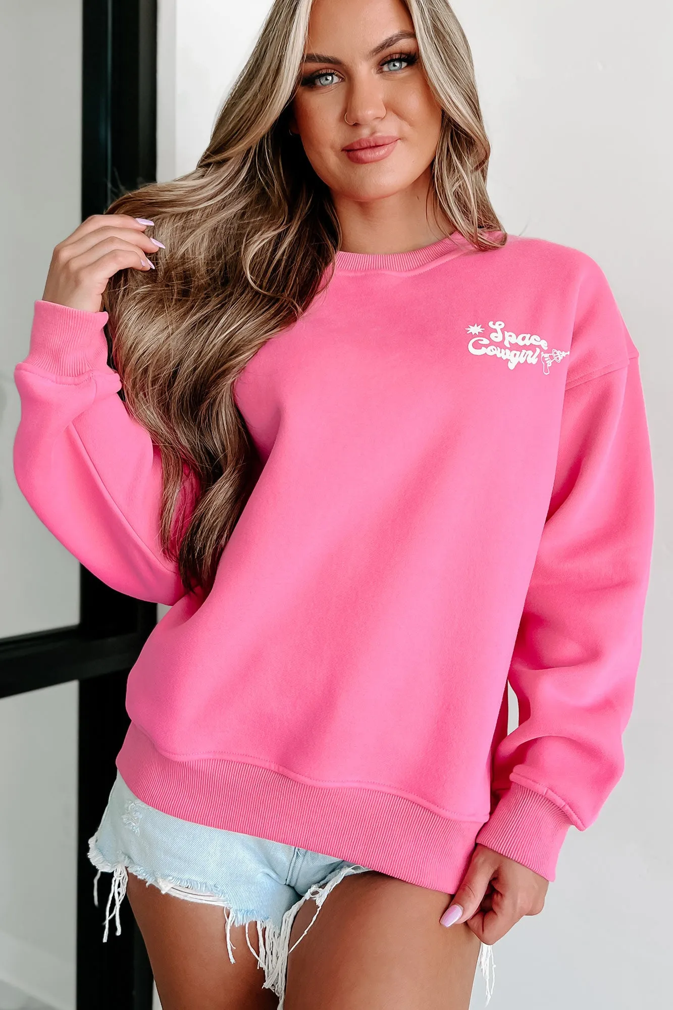 "Space Cowgirl" Double-Sided Graphic Crewneck (Hot Pink)