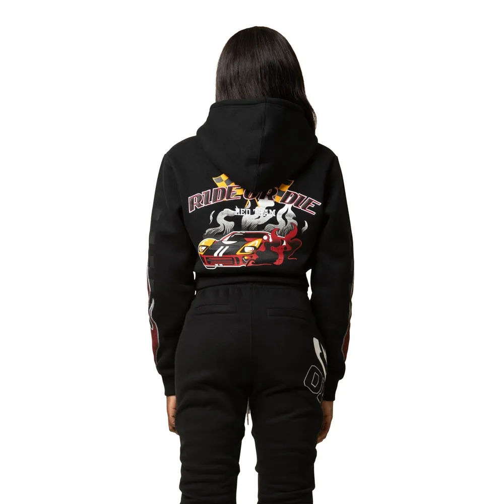 Racing Cropped Hoodie - Black