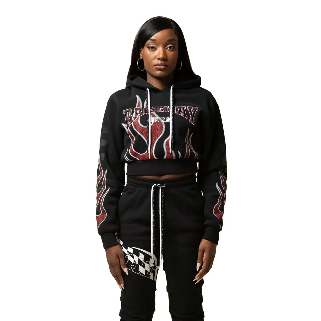 Racing Cropped Hoodie - Black