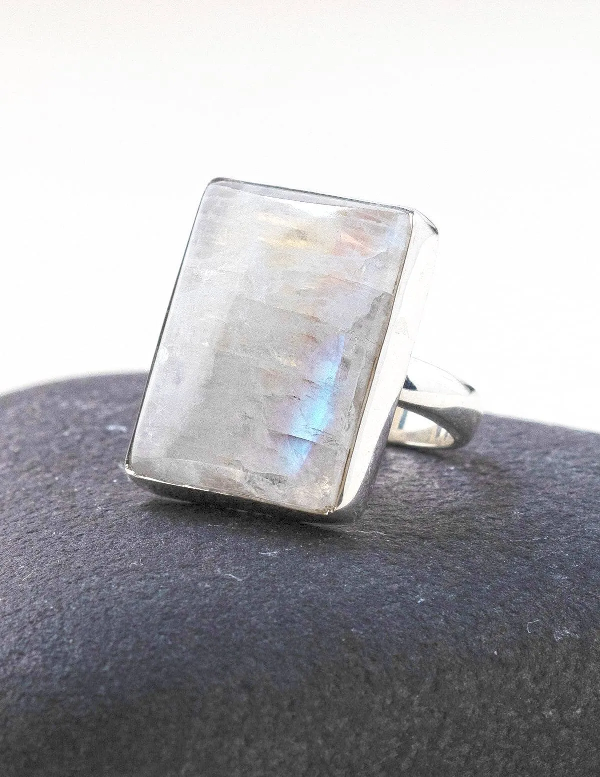 Rainbow Moonstone Square Cut Ring - Adjustable