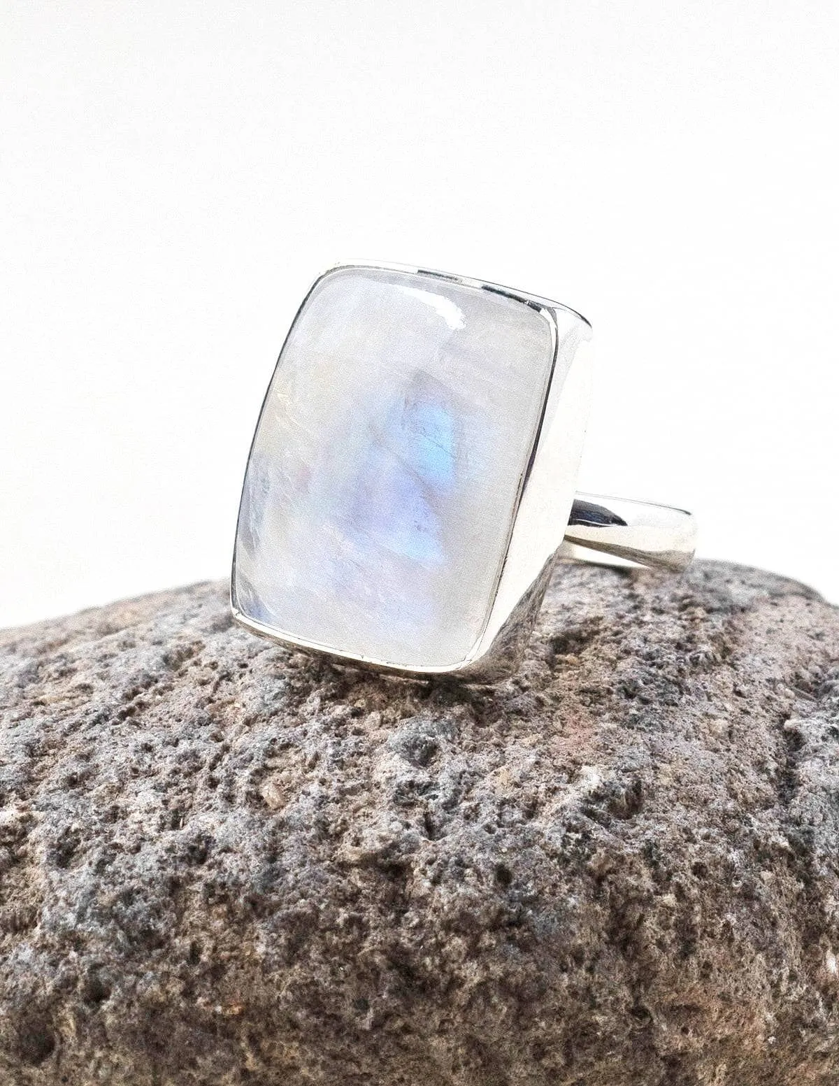 Rainbow Moonstone Square Cut Ring - Adjustable