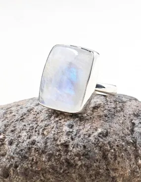 Rainbow Moonstone Square Cut Ring - Adjustable