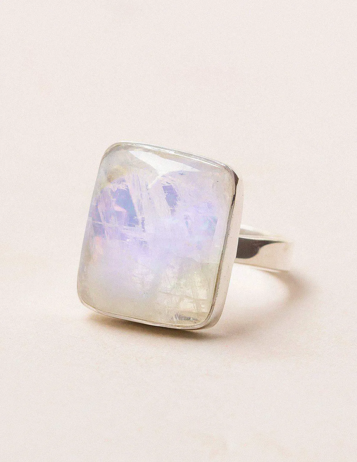 Rainbow Moonstone Square Cut Ring - Adjustable