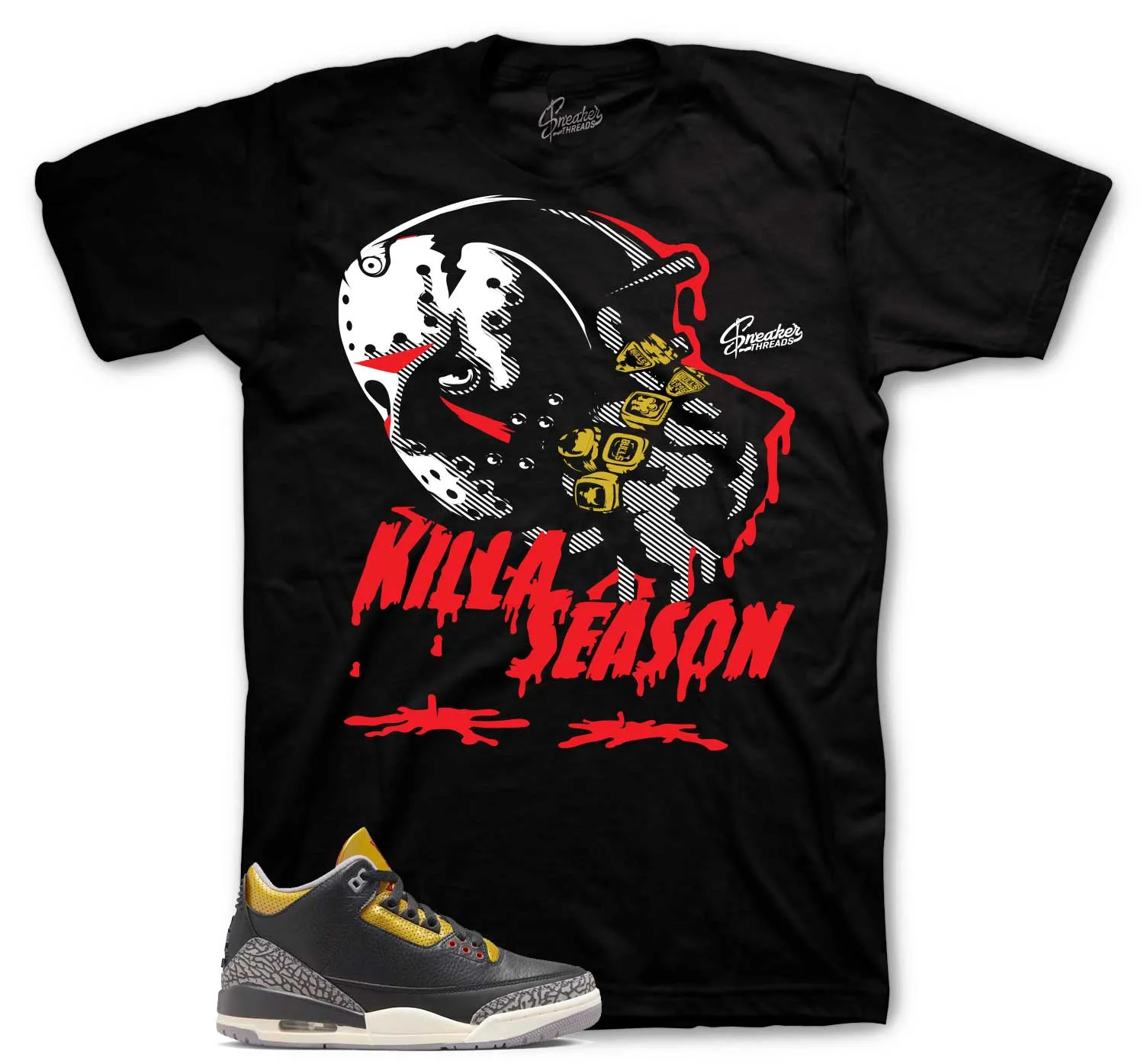 Retro 3 Cement Gold Shirt - Killa Season - Black