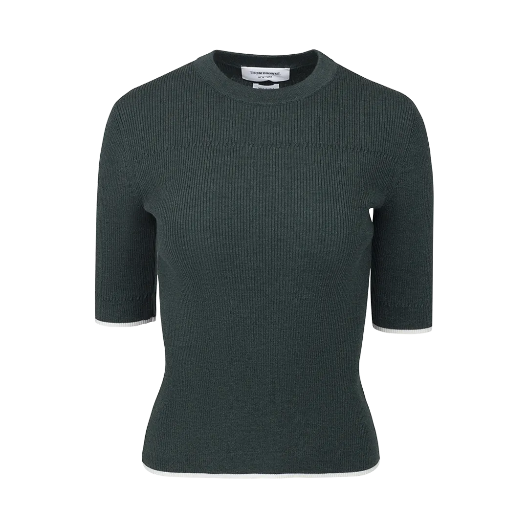 Ribbed-Knit T-Shirt with Tipping