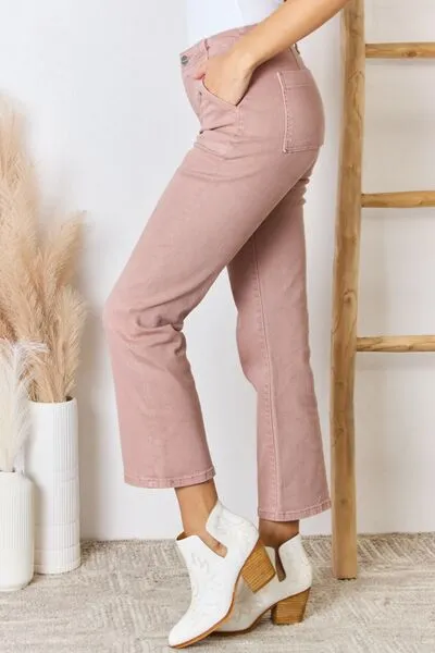 RISEN High Rise Ankle Flare Jeans in Mauve