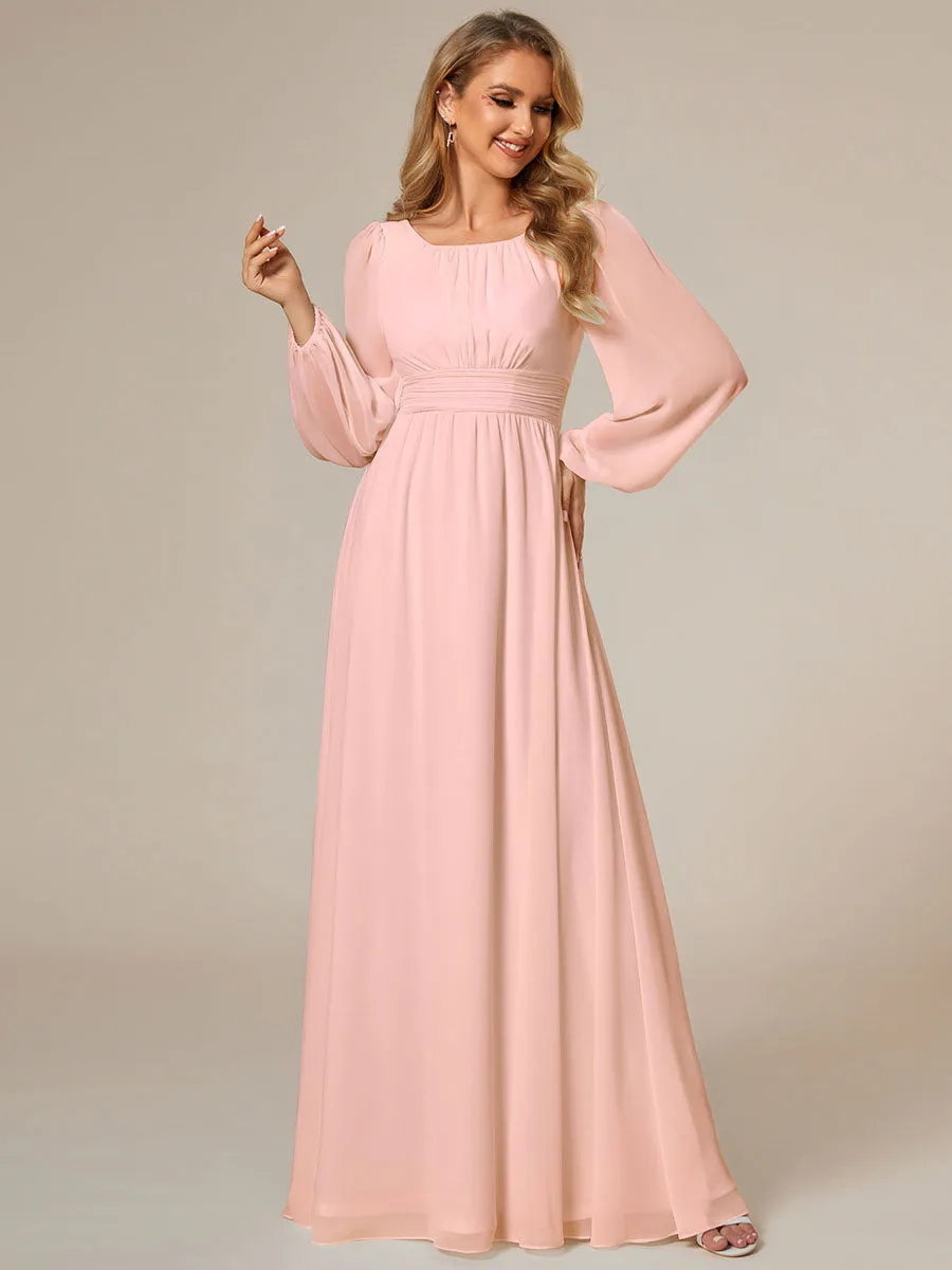 Round Neck Wholesale Bridesmaid Dresses with Long Lantern Sleeves