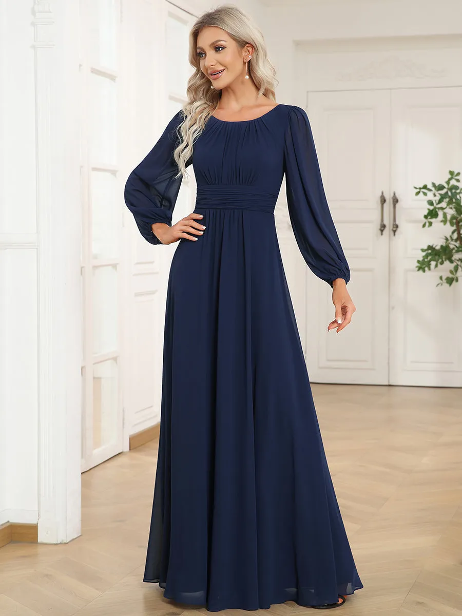 Round Neck Wholesale Bridesmaid Dresses with Long Lantern Sleeves