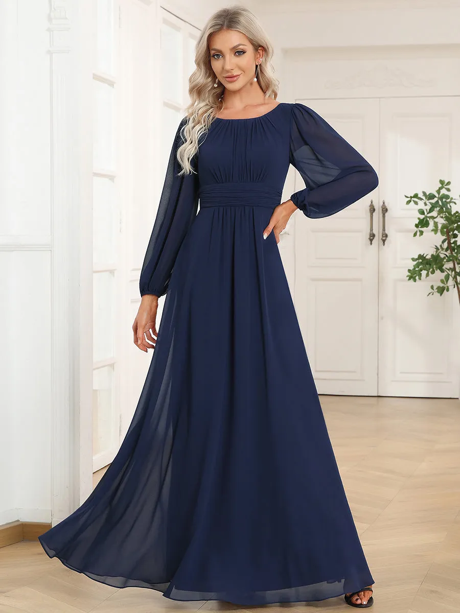 Round Neck Wholesale Bridesmaid Dresses with Long Lantern Sleeves