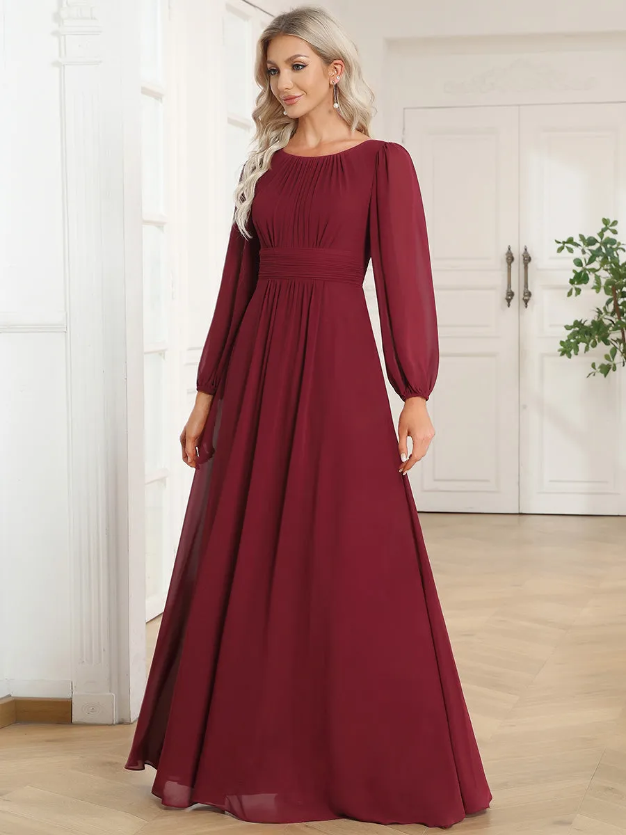 Round Neck Wholesale Bridesmaid Dresses with Long Lantern Sleeves