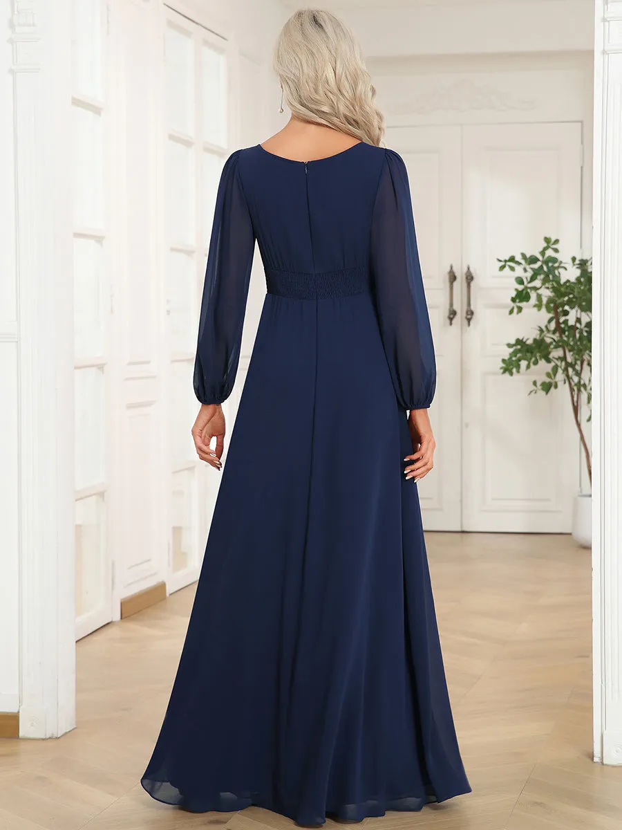 Round Neck Wholesale Bridesmaid Dresses with Long Lantern Sleeves